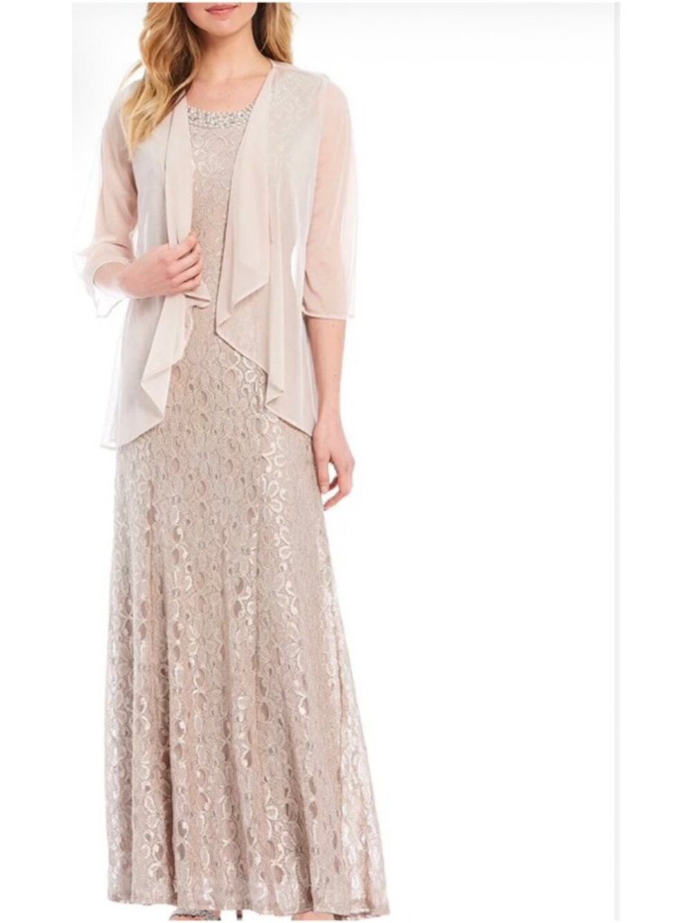R & M RICHARDS Formal Sleeveless Gown Laced with Glitter & Beads & Jacket-12